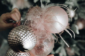 christmas ball on a fur