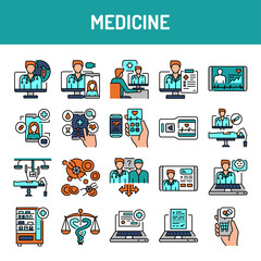 Medicine line icons set. Isolated vector element.