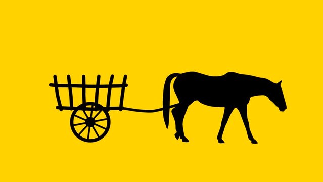 A horse pulling a cart, animation on the yellow background