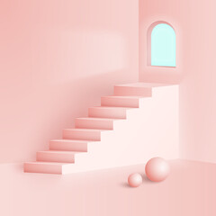 Obraz premium Abstract minimal scene with ladder podium stand.