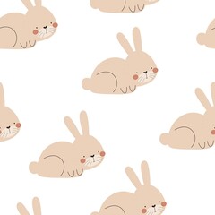 Fototapeta premium Seamless pattern with bunny. Colorful vector flat for kids. hand drawing. baby design for fabric, print, wrapper, textile