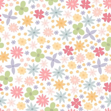 seamless pattern with cartoon flowers. colorful vector, hand drawing. design for fabric, print, textile, wrapper © Ann1988