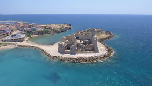 Aragonese Fortress in Calabria, Italy. Aerial view on a beautiful sunny morning