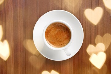 Tasty aroma coffee on wooden desk