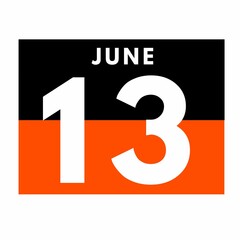 June 13 . Flat daily calendar icon .date ,day, month .calendar for the month of June