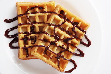 Waffle with chocolate sauce