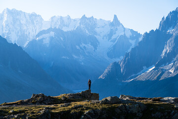 A woman looking at the beautiful mountains of Chamonix.