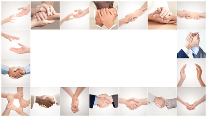 Fototapeta premium The power of the human touch. A mosaic of different hand gestures between two people.