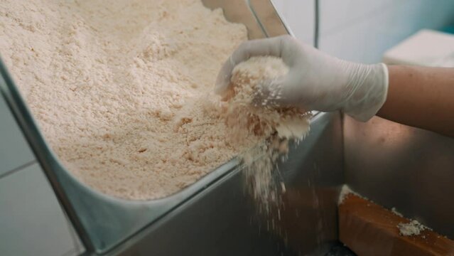 Milling Almonds into Flour in Food Processor Mill, Grinding Almond Flour