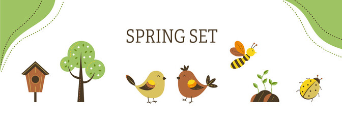 Vector illustration of cartoon spring set design.