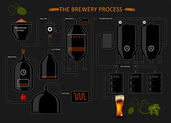 Diagram of  the process of brewing beer. Detailed illustration