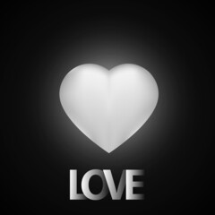 valentines day poster, white heart shape. abstract background black  color.
