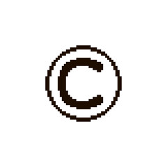 monochrome simple vector pixel art illustration of black copyright symbol on white background