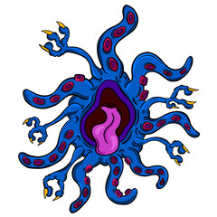 Weird Imaginary Alien Monster Creatures that Look Like Viruses or Parasites in a Cartoon Style