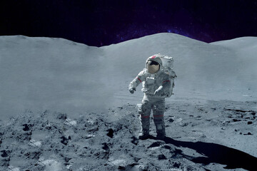 Fototapeta na wymiar Astronaut on the moon, with galactic background. Elements of this image were furnished by NASA.