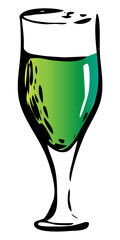 Saint Patrick Day special Irish Tulip goblet green beer glass. Hand drawn ink style graphics illustration. Craft draft beer event festival poster, banner ir stickers, pub bar restaurant menu.