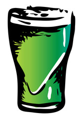 Saint Patrick Day special Irish Dry stout tulip pint green beer glass. Hand drawn ink style graphics illustration. Craft draft beer event festival poster, banner ir stickers, pub bar restaurant menu.