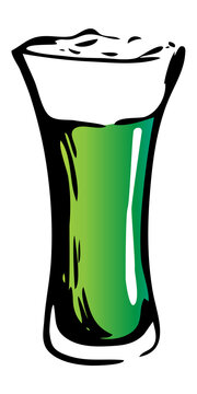 green drink in glass, black outline clip art preview