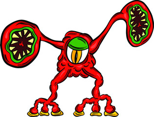 Weird Imaginary Alien Monster Creatures that Look Like Viruses or Parasites in a Cartoon Style