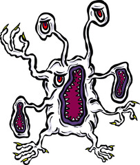 Weird Imaginary Alien Monster Creatures that Look Like Viruses or Parasites in a Cartoon Style