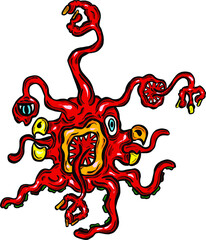 Weird Imaginary Alien Monster Creatures that Look Like Viruses or Parasites in a Cartoon Style