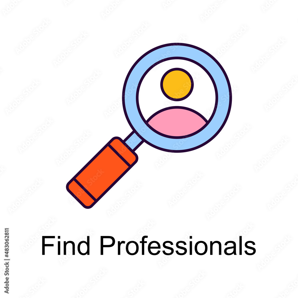 Poster find professionals vector filled outline icon design illustration. home improvements symbol on white