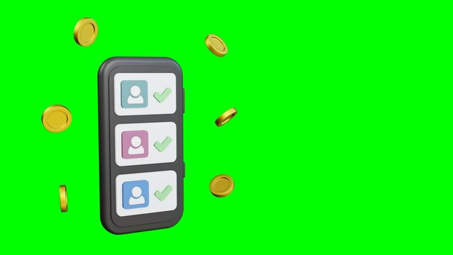 Affiliate program 3d motion video. Refer a friend cartoon smartphone on green screen background. Social media animation