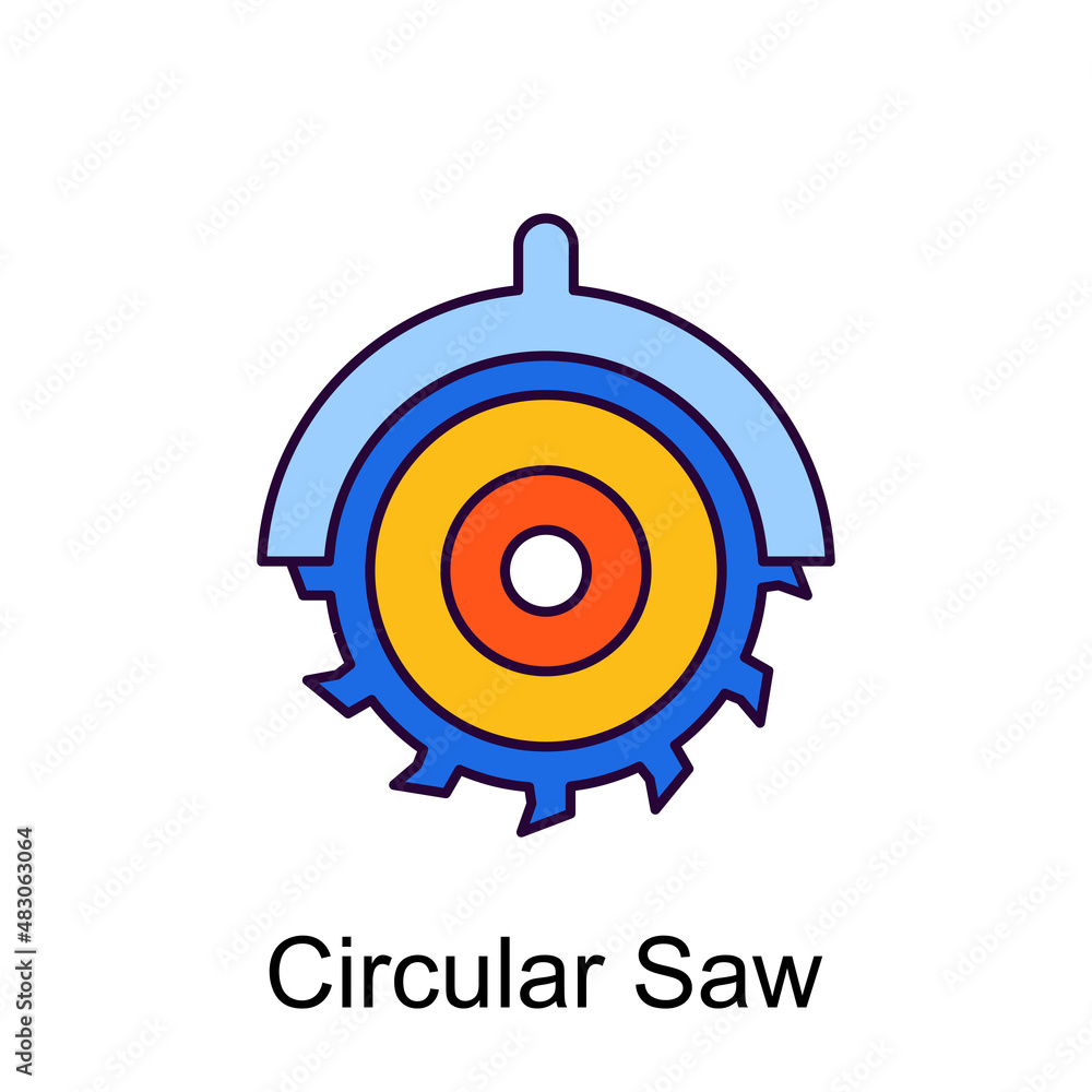 Poster circular saw vector filled outline icon design illustration. home improvements symbol on white backg