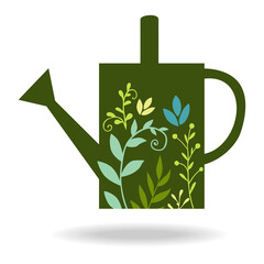 Obraz premium Watering can icon decorated with branches with leaves