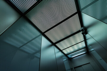 An abstract fragment of a modern industrial high-tech interior, a semiconductor production...
