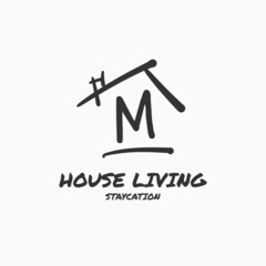 Fototapeta premium letter M minimalist doodle house vector logo design