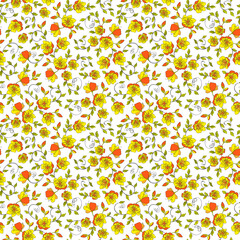 Small cute yellow round flowers, seamless pattern for fabric, design for wallpaper