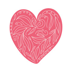 Stylized openwork heart with linear leaves