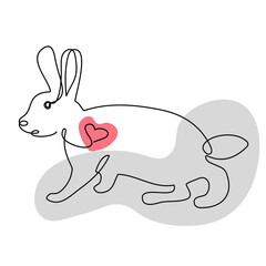 Sketchy, contour silhouette of a hare, rabbit, ears. Continuous one line drawing. Isolated vector illustration with black line on white background. Line art.