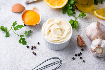 Obraz na płótnie Canvas Homemade mayonnaise sauce with ingredient