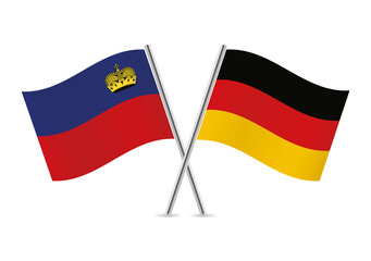 Liechtenstein and Germany flags. Principality of Liechtenstein and German flags isolated on white background. Vector illustration.