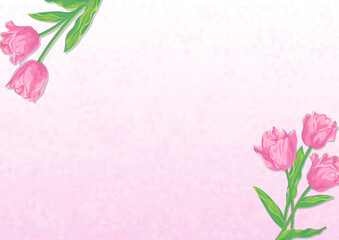 ピンクのチューリップの花と淡いカラーの背景　ベクターイラスト素材
