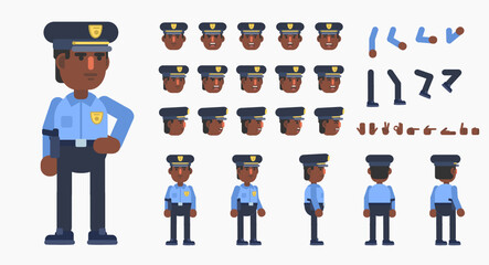 Policeman, police officer creation kit. Create your own action, pose, animation. Modern vector illustration