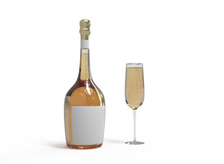 Champagne Bottle with Glass Mockup