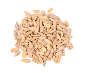 Top view of Shelled Sunflower Seeds isolated on white