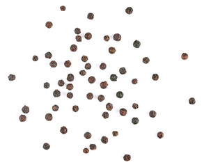 Black pepper corns Scattered on white background