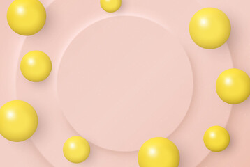 Abstract background with yellow spheres. Vector 3d illustration. Flowing colorful bubbles.Decoration for banner or signboard design.