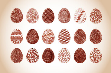Set of doodle easter egg sin vintage style.