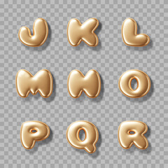 Gold metallic three dimensional alphabet isolated on transparent background. Vector illustration