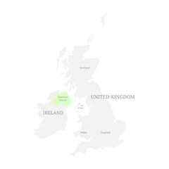 Map of United Kingdom countries with the indication of Northern Ireland. Political map of England, Scotland, Wales, Northern Ireland and Isle of Man. Detailed outline and silhouette.
