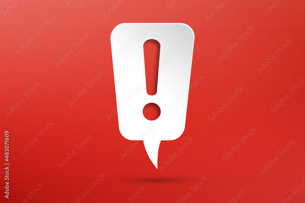 Poster exclamation mark with speech bubble on red background