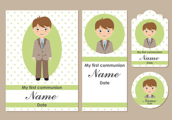 Set my first communion boy. Card,  bookmark, label and sticker.