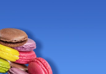 Tasty sweet macarons cakes of different colors. Culinary and cooking concept.