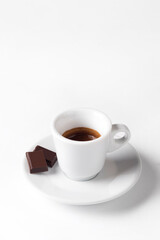 white coffee cup with chocolate  on white background, Cup of espresso.