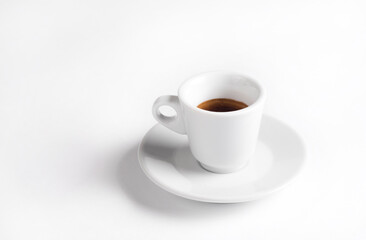 white coffee cup with chocolate  on white background, Cup of espresso.